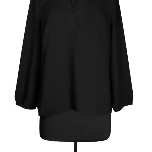 J. Crew Women's Blouse Black V-Neck Crepe Drapey Long Sleeve Pullover Top Medium - Picture 6 of 9